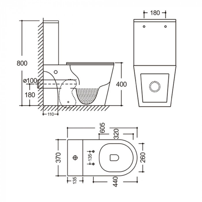 Унітаз-компакт Mixxus BEVEL-0405-R 605х370х800mm, система змиву RIMLESS (MI6728)