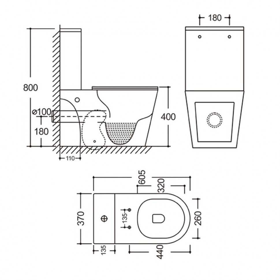 Унітаз-компакт Mixxus BEVEL-0405-R 605х370х800mm, система змиву RIMLESS (MI6728)