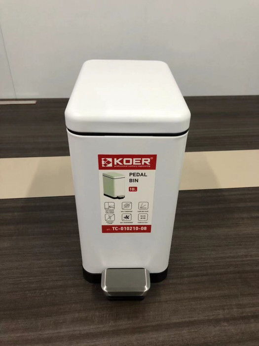 Відро для сміття з плавним закриттям прямокутне Koer TC-010210-08 10 л колір білий (KR5598)