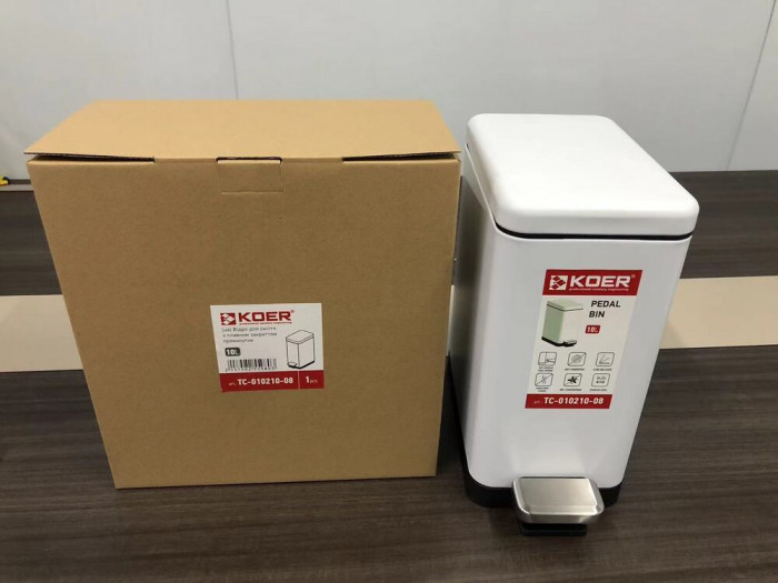 Відро для сміття з плавним закриттям прямокутне Koer TC-010210-08 10 л колір білий (KR5598)
