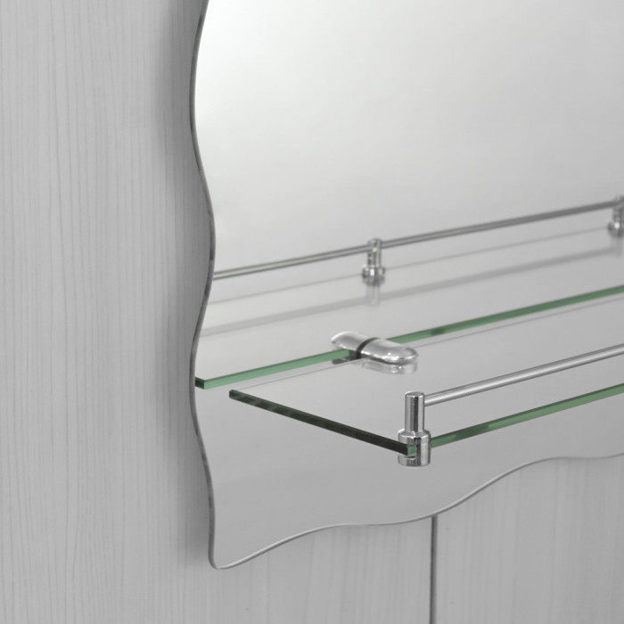 Дзеркало настінне Zerix MIRRA MRZ02-60x85x10 прямокутне з дугоподібним верxом, фігурними боками та полицею (ZX5620)