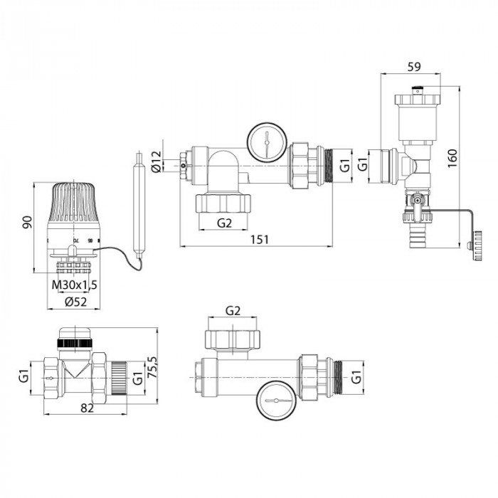 Змішувальний вузол для коллект. з лівим підкл. Koer KR.1022L1 - 1" (без насоса) (прямий) (KR2912)
