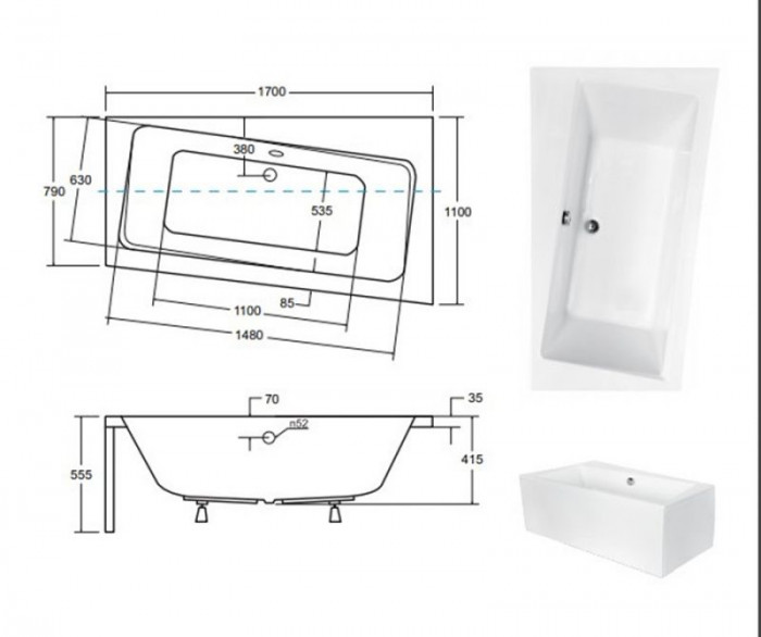 Ванна акрилова INFINITI 170х110 Права (соло) без ніг