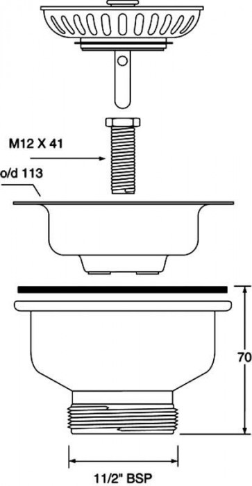 Злив до кухонної мийки 113 мм х 6/4" BSW50P-POL