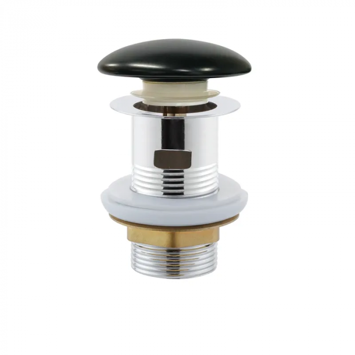 Донний клапан для раковини з переливом Mixxus POP-UP-08 BLACK автоматичний (Click-Clack) (Чорна керамічна накладка) 1 1/4'' (AC3565)