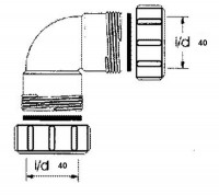 Коліно 90* з гайками Ø40, 40A-WH