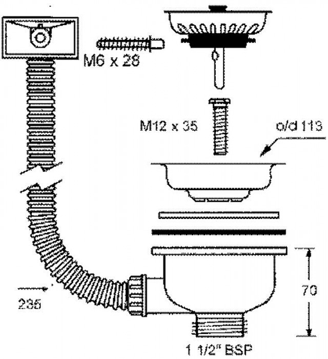 Злив до кухонної мийки 113 мм. х 6/4" FSW50PR