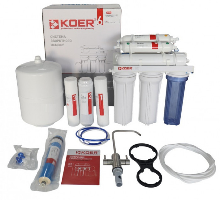 Система зворотного осмосу з мінералізатором KOER KV-92 6 ступенів, мембрана 75 галон (KR5328)