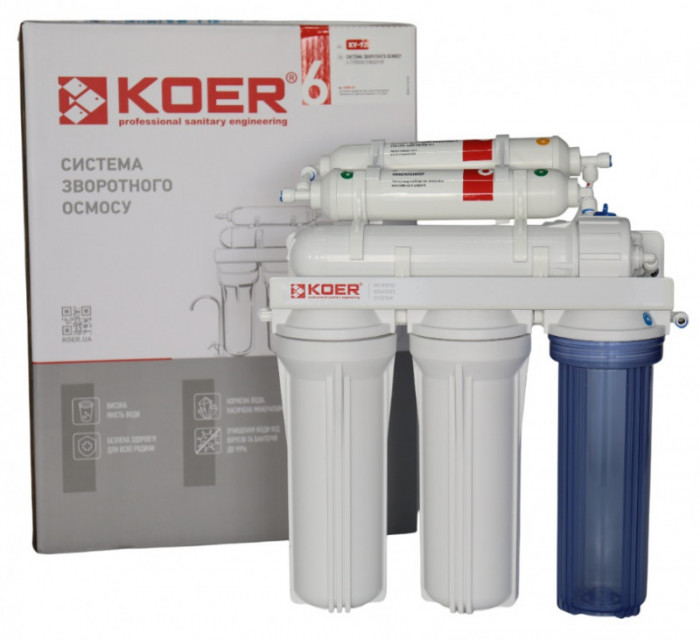 Система зворотного осмосу з мінералізатором KOER KV-92 6 ступенів, мембрана 75 галон (KR5328)