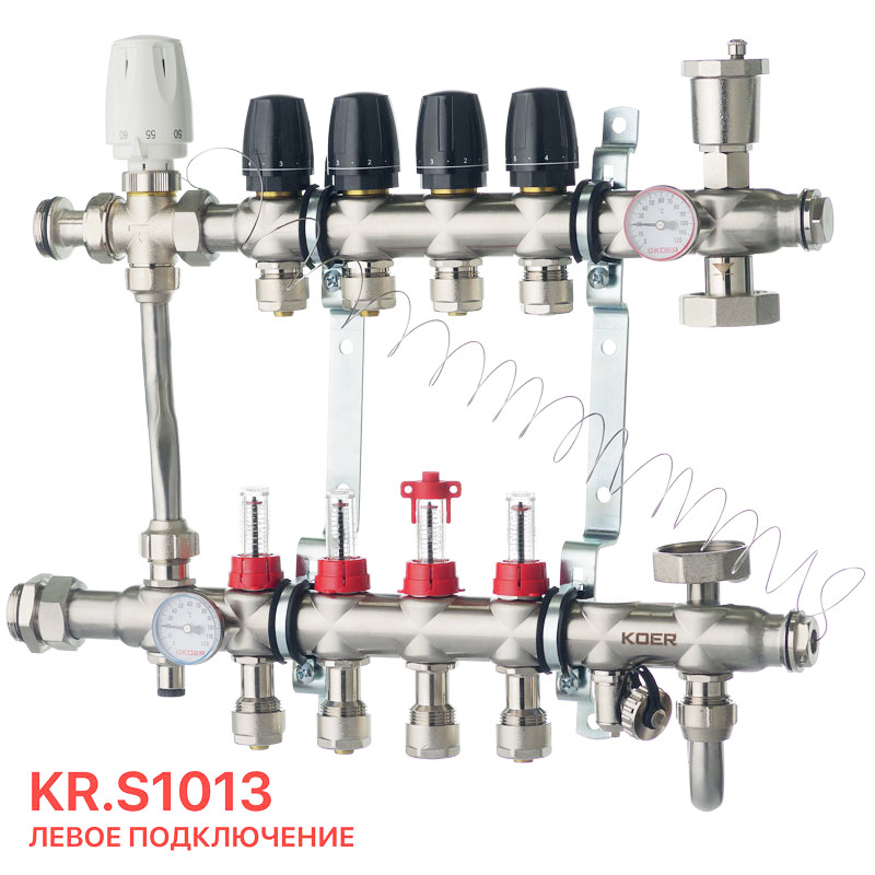 Колектор зі вбудованим змішув. вузлом KOER KR.S1013-4 1 "х4 SUS304 і євроконусами 3 / 4-16 (KR2947)