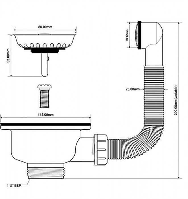 Злив до кухонної мийки 3.5" з переливом FSW50PPOL25 круглий