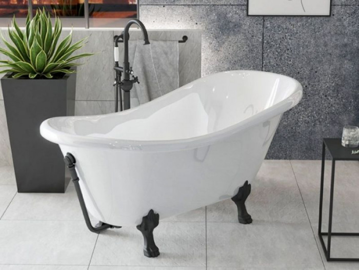 Ванна акрилова OTYLIA ретро 170х77 з 1 отвором (злив) з ногами чорними, без сифону