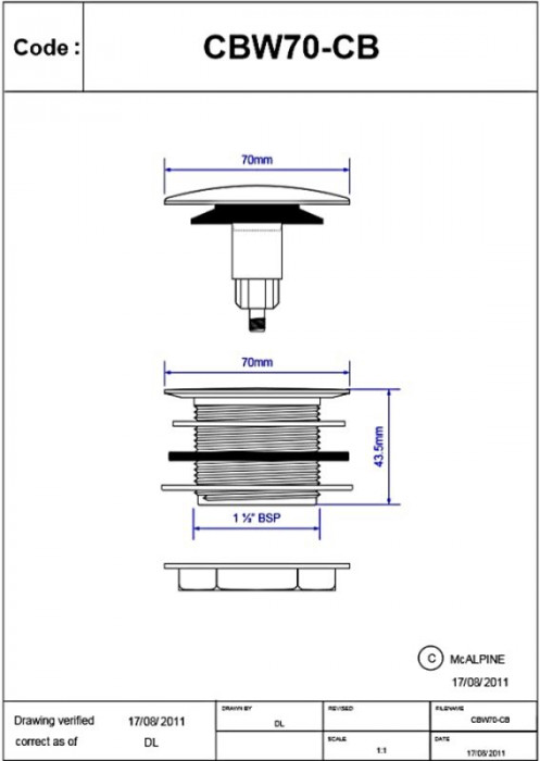 Злив до кухонної мийки 70 мм з корком "клік-клак" CBW70-CB