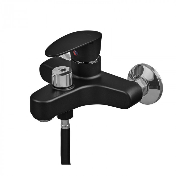 Змішувач для ванни Plamix CEZAR-009 EURO SET Matte black, зі шлангом, лійкою та кронштейном (PM0693)