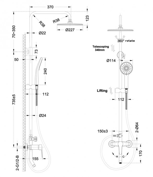 Душова колона зі змішувачем Mixxus Premium LAGUNA 009-J 3 режими (MI6825)