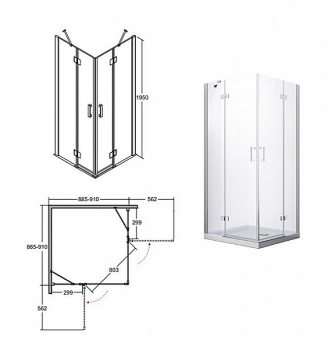 Кабіна квадратна VIVA 90x90x195 L/P, скло прозоре, профіль хромований