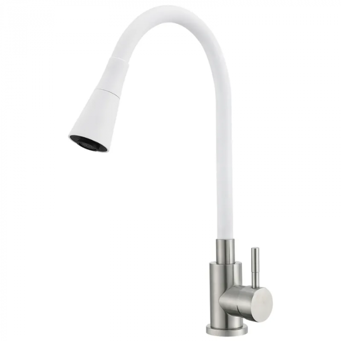 Змішувач для кухні MIXXUS SUS-011-T REFL.WHITE з силіконовим виливом з нерж. сталі SUS304, вилив білий (MI8228)
