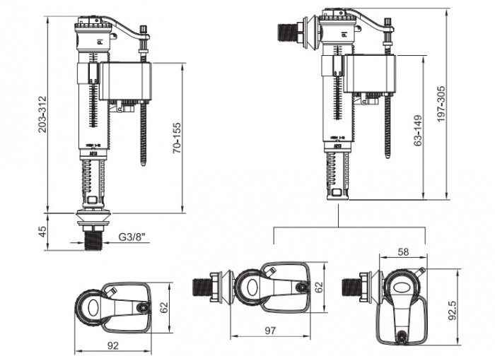 Арматура наповнювальна з універсальним підключенням Koer KT-0101-3/8" з латун. різблен.(KR5056)