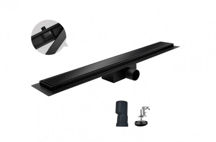 Душовий трап із нержавіючої сталі Koer FD08-70x700-GLASS Black 70x700мм зі склян. панеллю (KR5141)