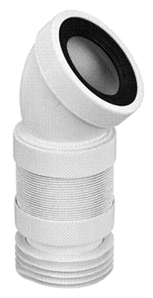 Колено для унитаза эластичное под углом 45 с уплотнением L-110 mm WC-CON16F