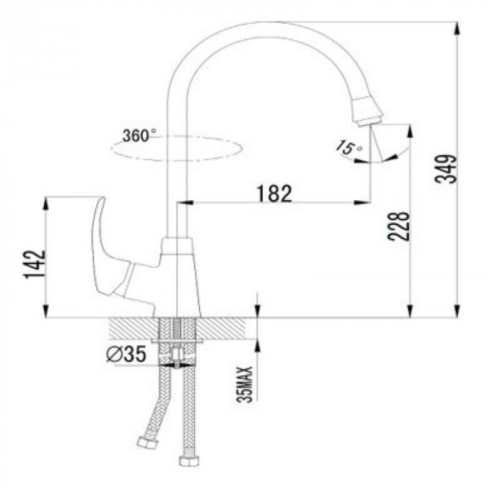 Змішувач для кухні IMPRESE MALSE з високим поворотним виливом, колір хром 55010