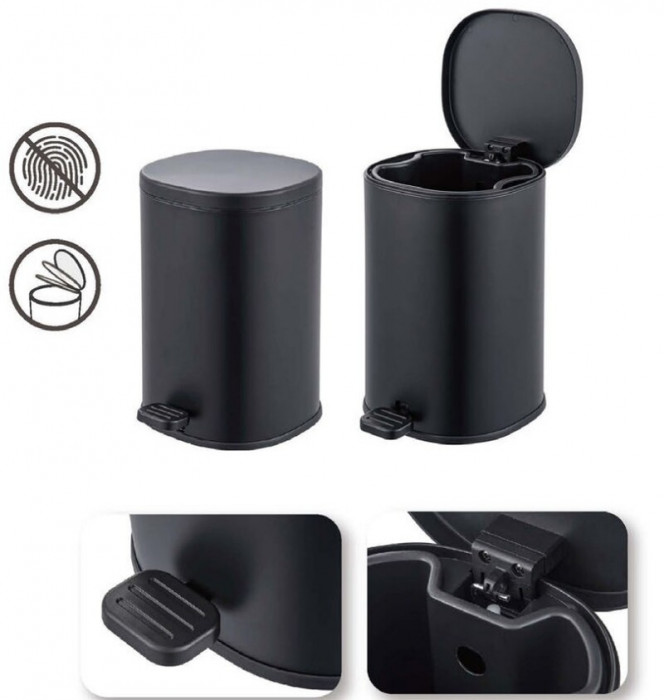 Відро для сміття з плавним закриттям овальне Zerix Prime-TC0105 Black 5л колір чорний (ZX5902)