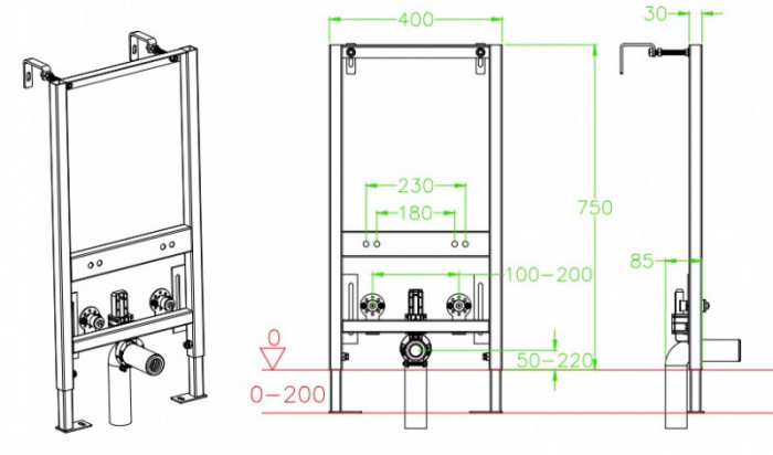 Комплект інсталяційний для біде Koer KT-0402 (без панелі змиву)  (KR5167)