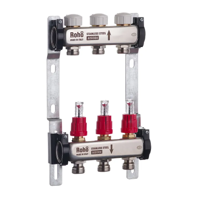 Колектор з витратоміром та термостатичними клапанами Roho R804-03 - 1&quot;х 3 вих. (RO0035)