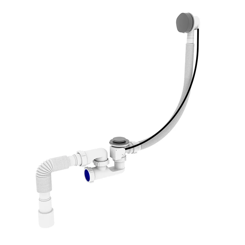 Сифон для ванни ZERIX SV-02-B НАПІВАВТОМАТИЧНИЙ з переливом, з ревізією (Колір білий) 1 1/2'' (ZX4960)