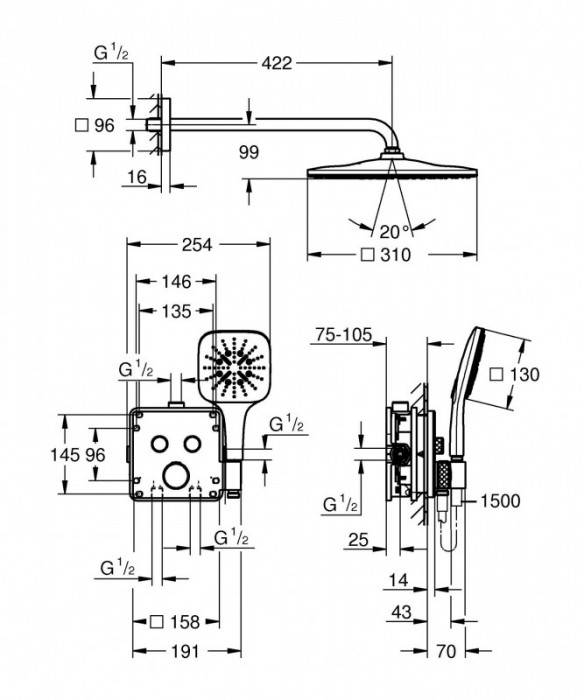 Душова система прихованого монтажу з термостатом Grohe Grohtherm SmartControl (34865000)