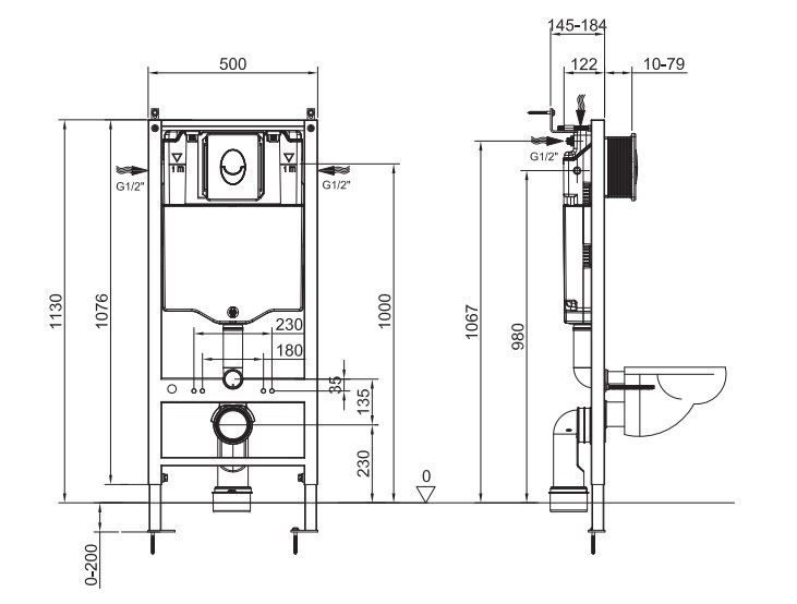 Інсталяція для підвісного унітазу Koer KT-0407 500x126x1150mm (без панелі змиву) (KR5341)
