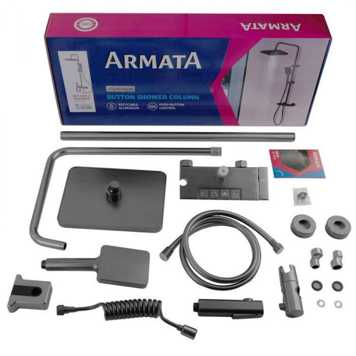 Душова колона Armata BCT-009-J Graphite зі змішувачем з кнопковим перемикачем, 4 режими (CH6511)