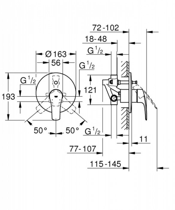 Змішувач прихованого монтажу на 2 споживача Grohe Eurosmart New (33305003)