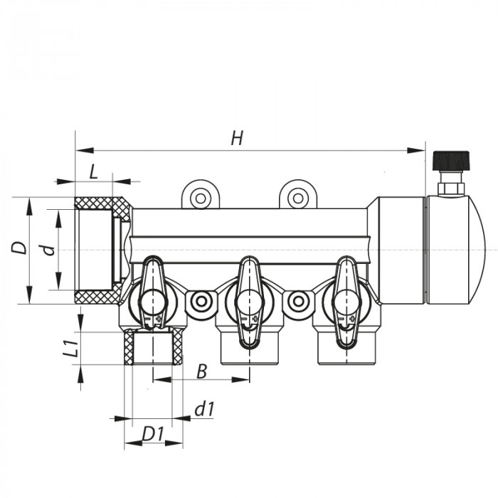 Колектор 3-way з кульовими кранами (40x20) PPR Koer K0170.PRO (KP0220)