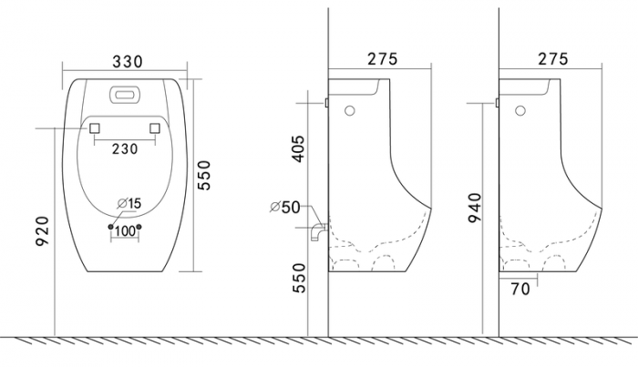 Пісуар підвісний Mixxus Premium BEVEL-1002 330x245x545mm з ІЧ-датчиком автоматичного змиву (MP6662)