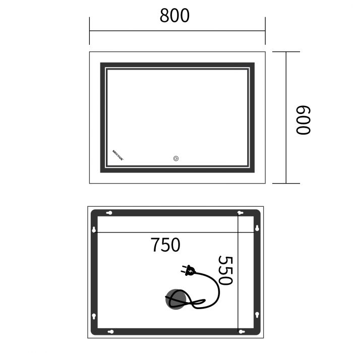 Дзеркало Mixxus Premium QUADRO MR20-80x60-Reverse з Led Touch, Anti-fog, димером, регулятором яскравості (MP6619)