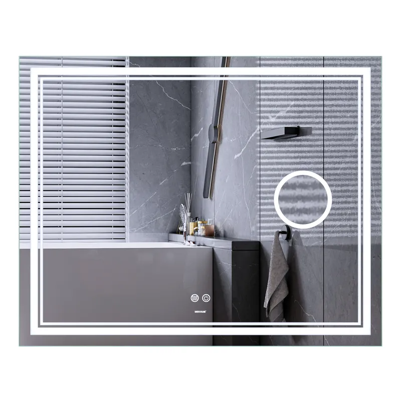 Дзеркало MIXXUS PREMIUM QUADRO MR20-100x80 з LED Touch, Anti-fog, димером, рег. яскравості, лінзою (MP6623)