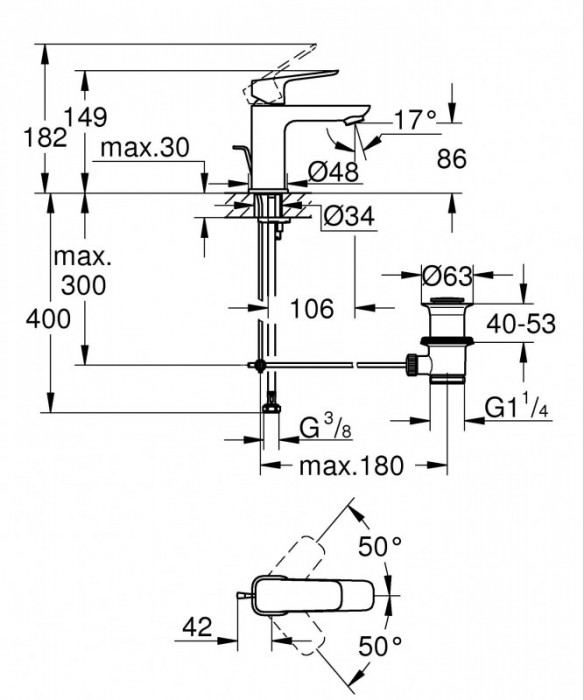 Одноважільний змішувач для раковини Grohe Cubeo S-розміру (1016940000)