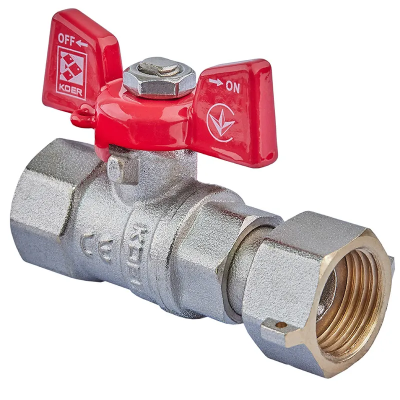 Кран кульовий Koer KR.222 - 1/2&quot; FF ГГМ з накидною гайкою, ручка &quot;метелик&quot; червона (KR4769)