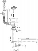 Сифон для кухонної мийки з переливом HC7+PUFS113R-CP