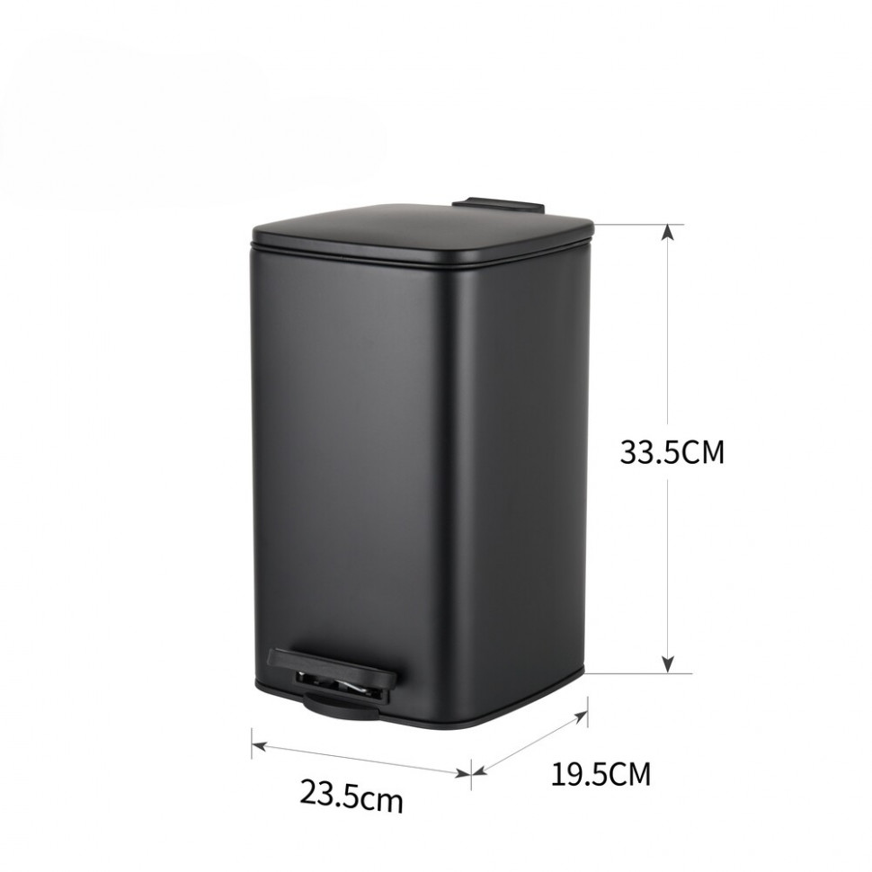 Відро для сміття з плавним закриттям квадратне ZERIX KUBIX-TC0108 BLACK 8 л (колір чорний) (ZX5892)