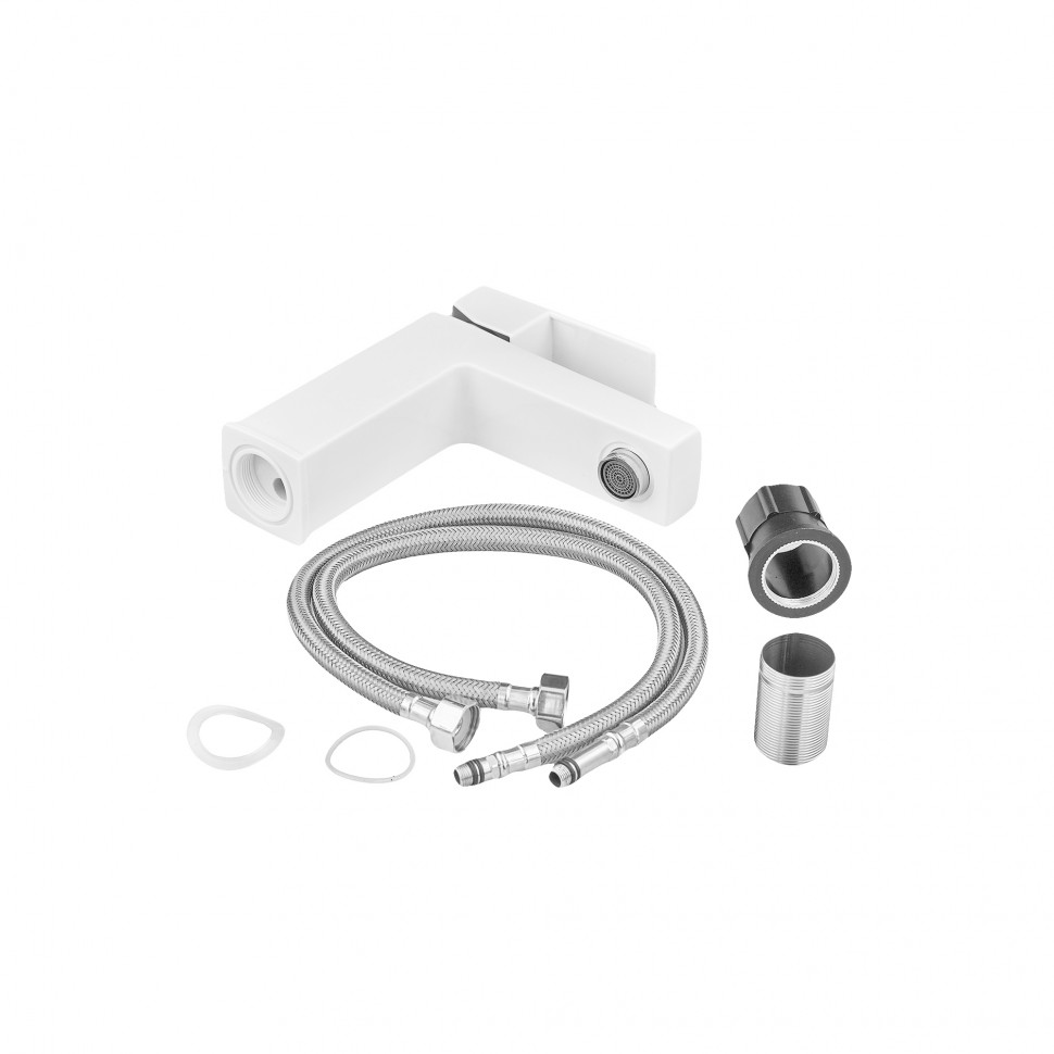 Змішувач для умивальника Plamix Kubus-001 SET White (з підведенням) (PM0671)