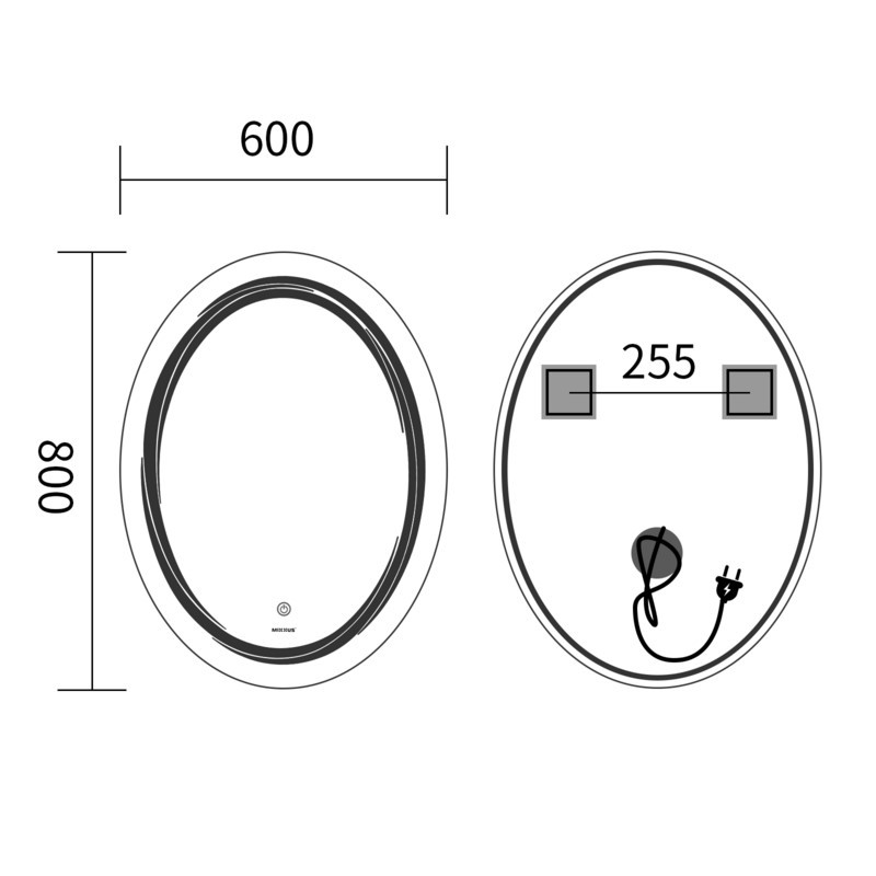 Дзеркало MIXXUS PREMIUM WAVE MV04-60x80 з LED Touch, Anti-fog, димером (3-6,5kK) (MP6636)
