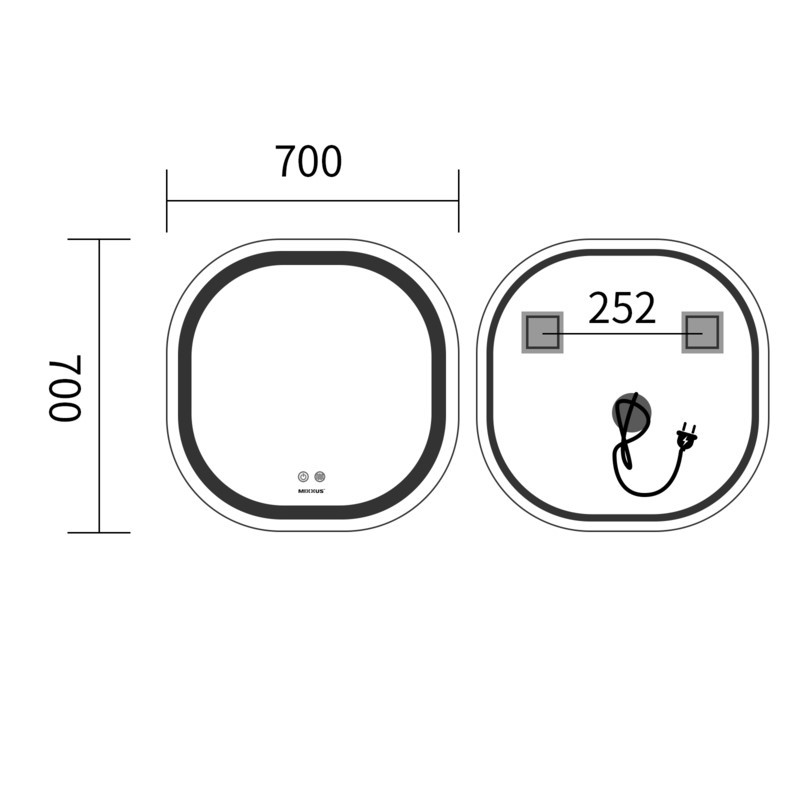Дзеркало MIXXUS PREMIUM DIVERSE MR16-70x70 з LED Touch, Anti-fog, димером (3-6,5kK) (MP6640)