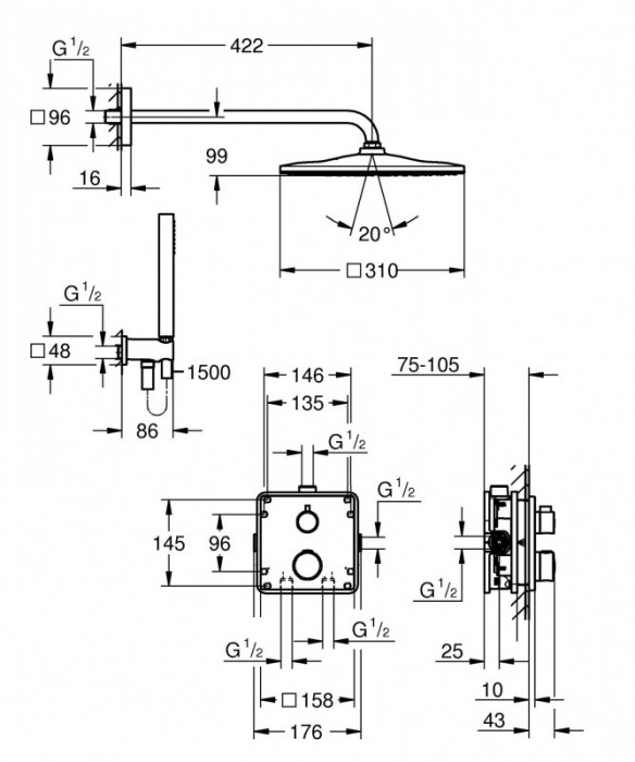 Душова система прихованого монтажу з термостатом Grohe Grohtherm (34870000)