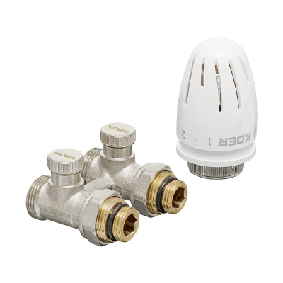 Комплект для нижньої підкл. радіатора KOER SET-22 - 1/2&quot;x3/4&quot; (прямий) з термоголовкою ЗЗ (KR3174)