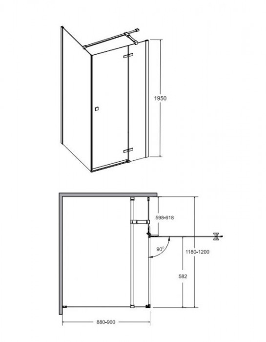 Кабіна квадратна PIXA 120x90x195 ліва: скло прозоре, профіль хромований