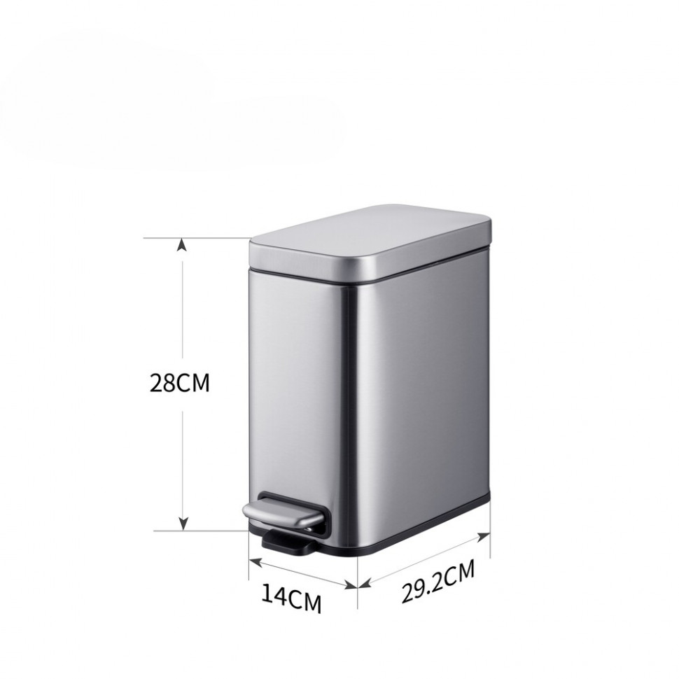 Відро для сміття з плавним закриттям прямокутне MIXXUS PREMIUM QUADRO-TC0105 SS COLOR 5л (колір нержавійка) (MI7062)
