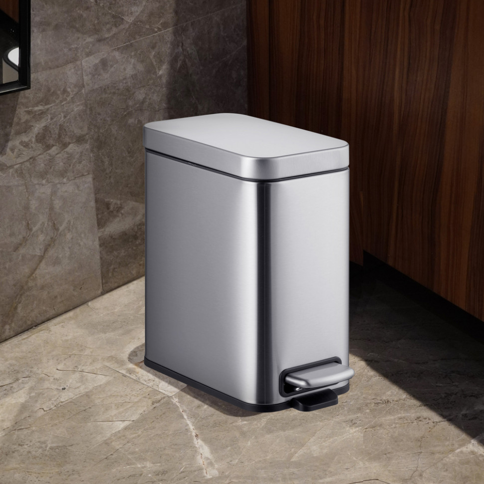 Відро для сміття з плавним закриттям прямокутне MIXXUS PREMIUM QUADRO-TC0105 SS COLOR 5л (колір нержавійка) (MI7062)