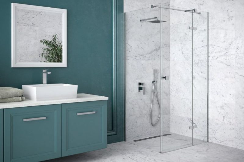 Кабина квадратная PIXA 90x90x195 правая: стекло прозрачное, профиль хромированный